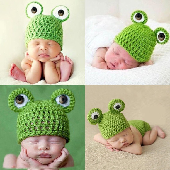 Newborn Baby Crochet Knit Frog Outfit Photo Prop - Picture 2 of 8